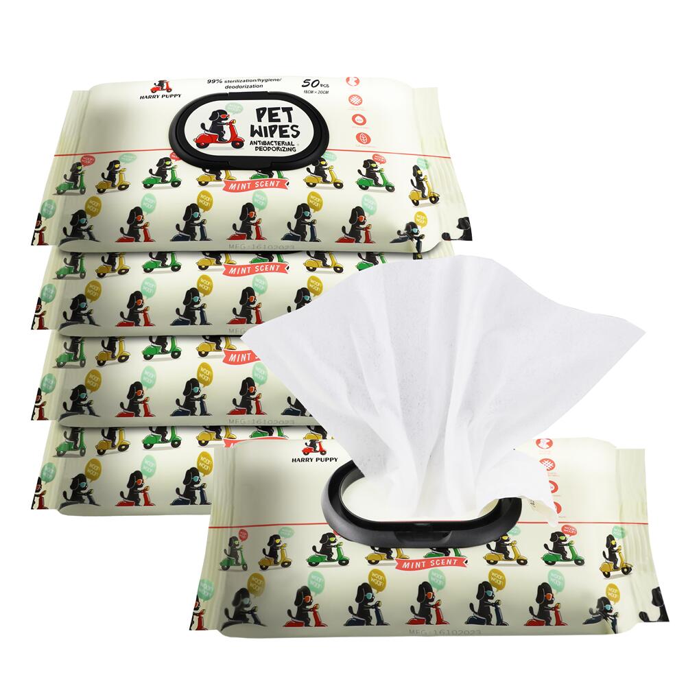Harry Puppy Pet Antibacterial & Deodorizing Wet Wipes – 50 Sheets | 45gsm Cross-Flat Nonwoven | Mint & Borneol Formula