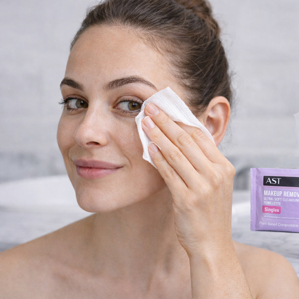 AST Makeup Remover Wipes, Daily Single Face Cleansing Towelettes, Makeup Removing Cleansing Wipes Removes Dirt & Oil, Alcohol-Free Face Towelettes, 15 ct