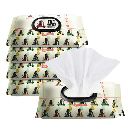 Harry Puppy Pet Antibacterial & Deodorizing Wet Wipes – 50 Sheets | 45gsm Cross-Flat Nonwoven | Mint & Borneol Formula