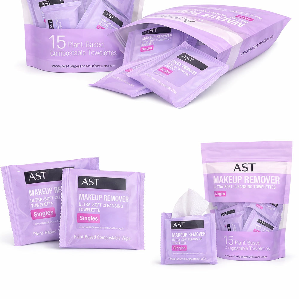 AST Makeup Remover Wipes, Daily Single Face Cleansing Towelettes, Makeup Removing Cleansing Wipes Removes Dirt & Oil, Alcohol-Free Face Towelettes, 15 ct