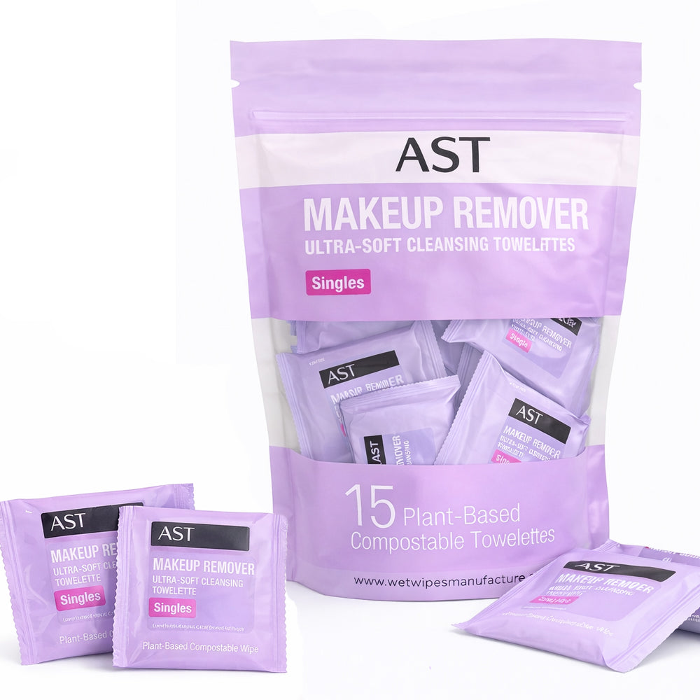 AST Makeup Remover Wipes, Daily Single Face Cleansing Towelettes, Makeup Removing Cleansing Wipes Removes Dirt & Oil, Alcohol-Free Face Towelettes, 15 ct