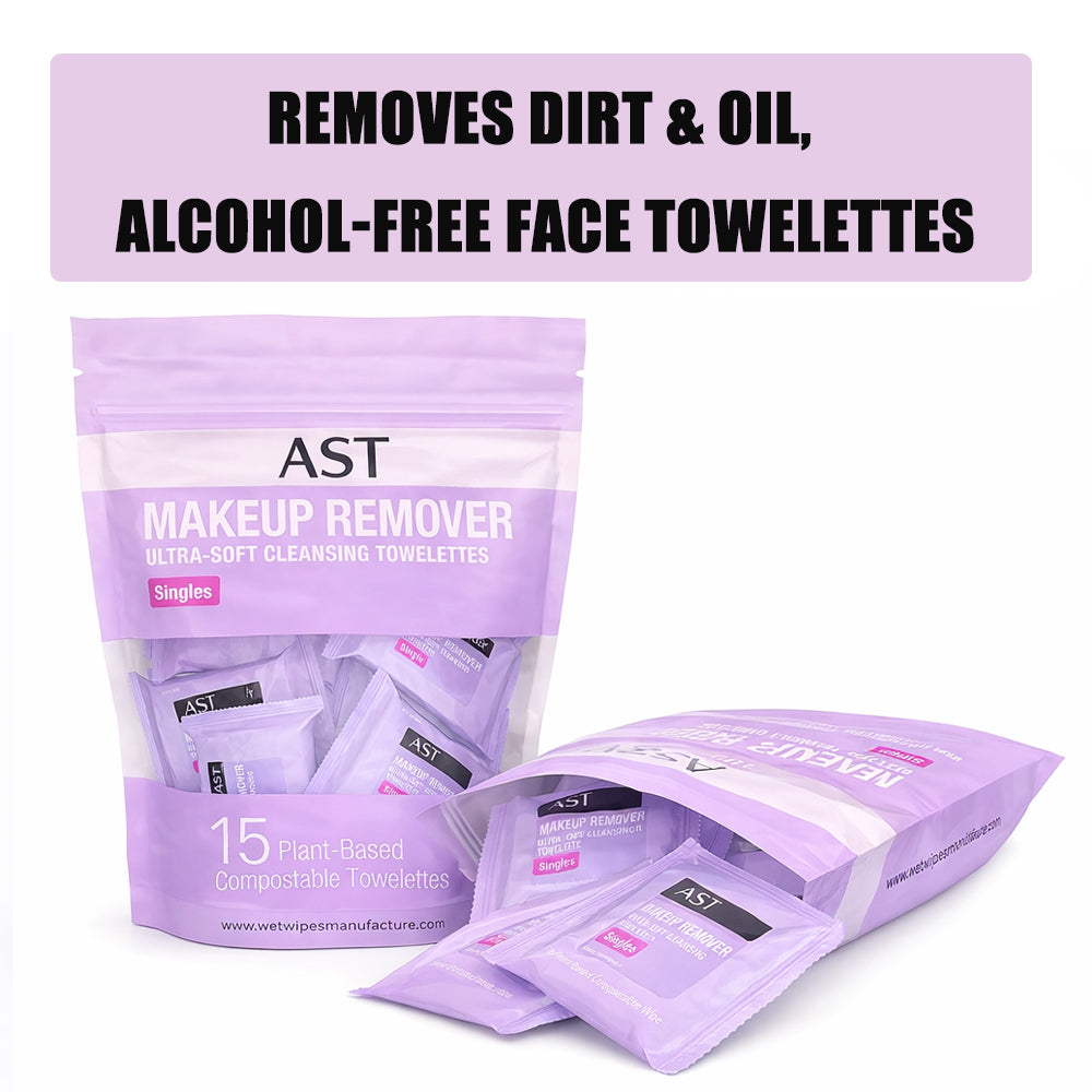 AST Makeup Remover Wipes, Daily Single Face Cleansing Towelettes, Makeup Removing Cleansing Wipes Removes Dirt & Oil, Alcohol-Free Face Towelettes, 15 ct
