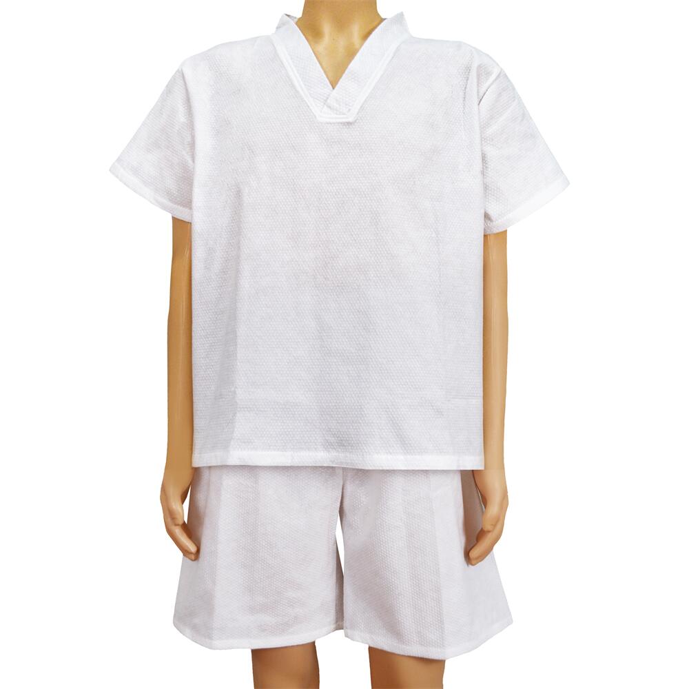 Pullover Style Disposable Two-Piece Bathrobe – V-Neck Top and Shorts for Spa & Hotel Use